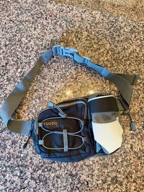 Yuoto Fanny Pack Two Zip Compartments Water Bottle Holder Black & Gray